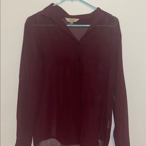 X-Small Sheer Burgundy Button-Up